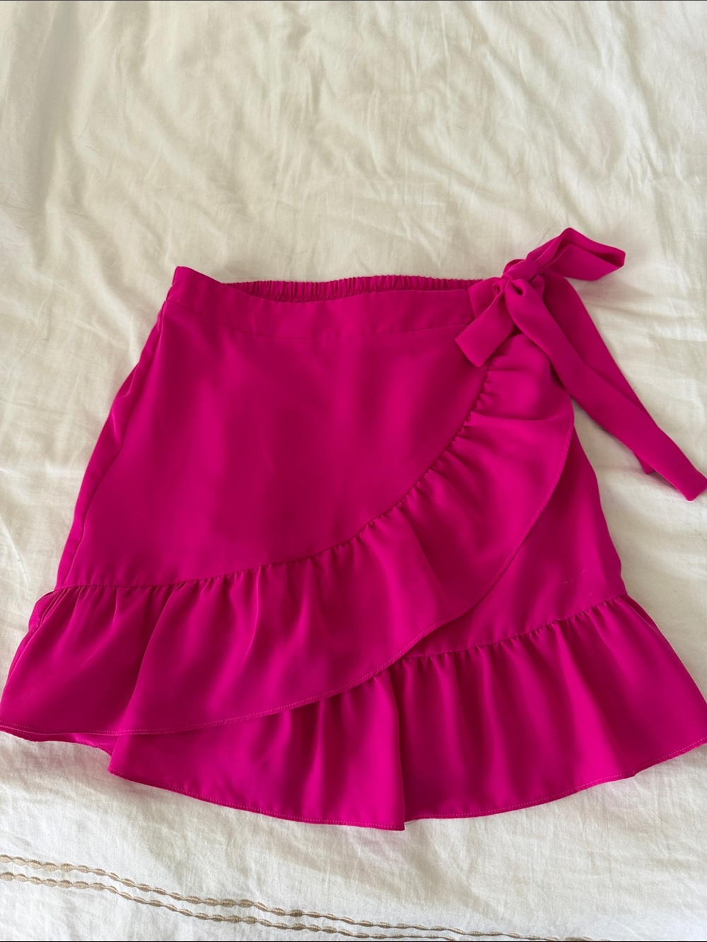 Skies are Blue Tie-Waist Ruffle Wrap Skirt - Hot Pink